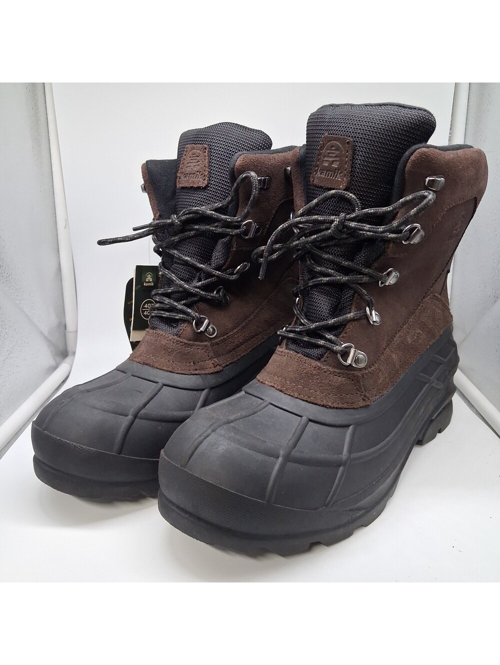 Kamik Fargo 2W Winter Boots Mens Size 9 Wide Brown Black Waterproof HEAT-MX